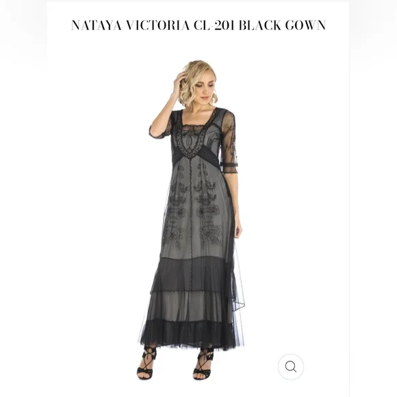 Nataya Elegant Black and Gray Lace Maxi Dress - Picture 2 of 4
